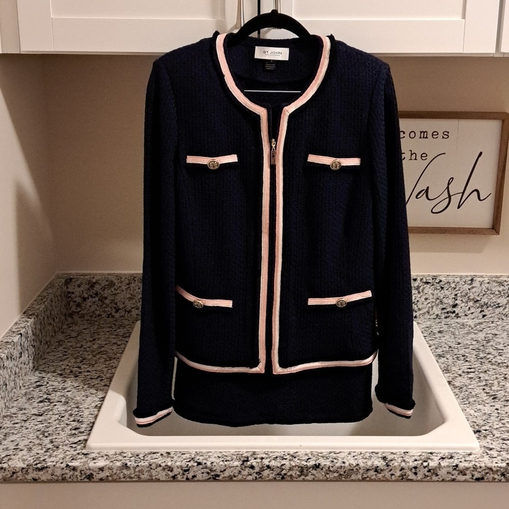St. John Vertical Twill Mini Loop Knit Suit